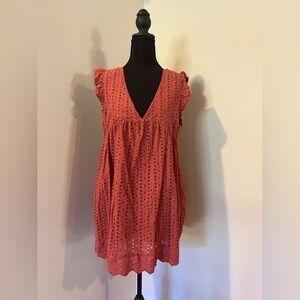 Mustard Seed Coral Eyelet Jumpsuit